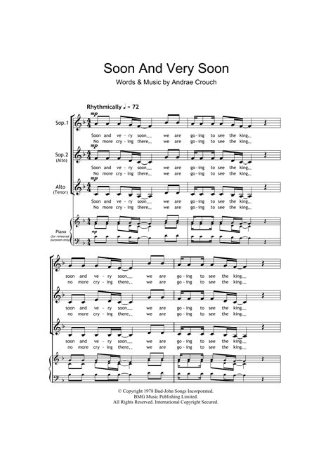 Soon And Very Soon Arr Barrie Carson Turner By Andraé Crouch Sheet Music For Ssa Choir At