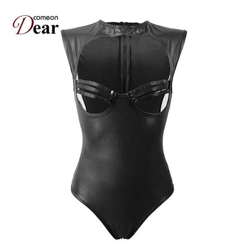 Comeondear Sexy Body Women Faux Leather Open Bust Sexy Lingerie