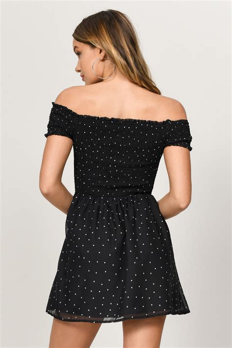 Black Skater Dress Strapless Polka Dot Dress Bardot Skater Dress