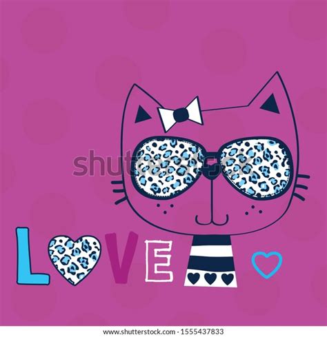 Cute Cat Sunglasses Vector Illustration Love Stock Vector Royalty Free 1555437833 Shutterstock