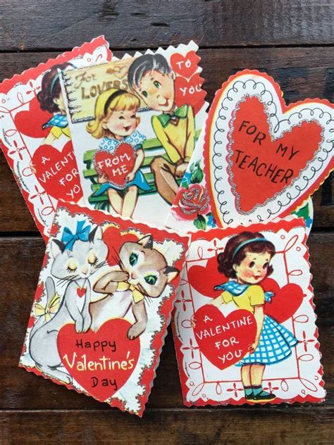 Vintage Glittered Mini Valentines Day Cards Lot Of 5