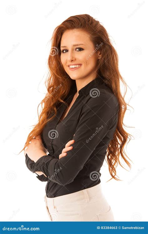 Attractive Confident Business Woman With Brown Hair Standing Iso Stock Image Image Of Portrait