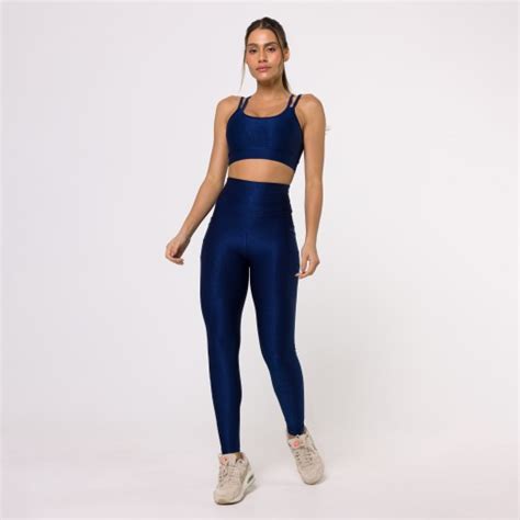 Top Fitness Canelado Alças Duplas Azul Marinho Flux