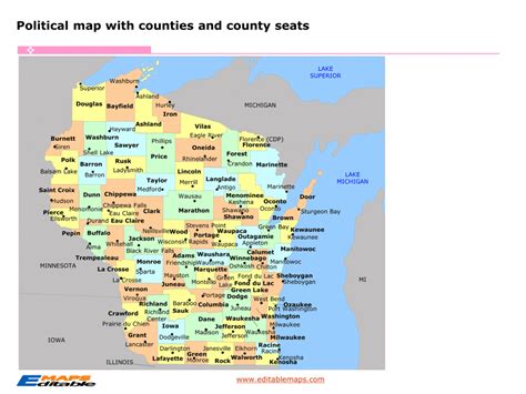 Wisconsin county map - Editable PowerPoint Maps