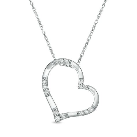 0 12 CT T W Diamond Heart Outline Pendant In 10K White Gold Peoples