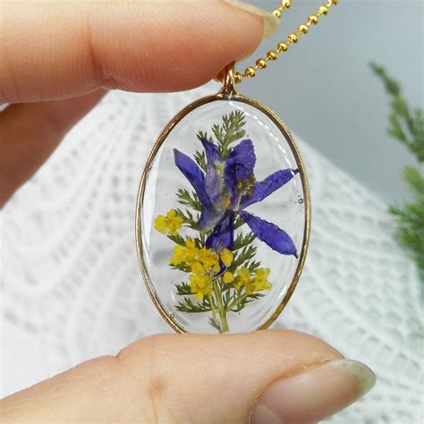 Flower Preservation Necklace Pressed Flower Necklace Purple Dried