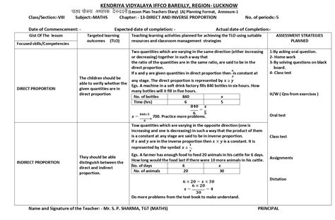 Mathematics Lesson Plan For Class 8 Chapter Wise Cbse Content