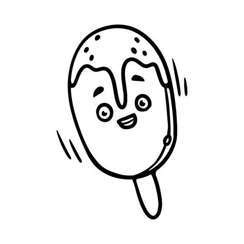 Kawaii Ice Cream Outline Doodle Cartoon Vector Illustration Funny Character Face With Cheerful