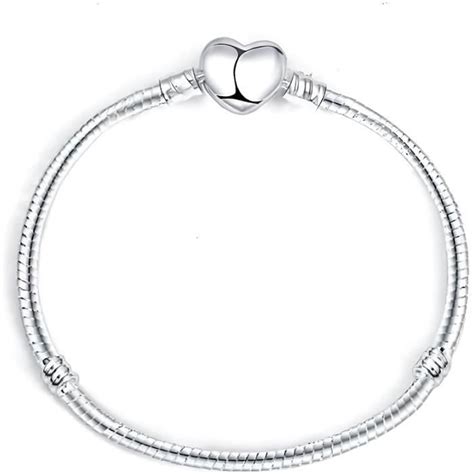 Bracelet Femme Souple Serpentine 18 cm Coeur Nu à Charm s Argent Fin