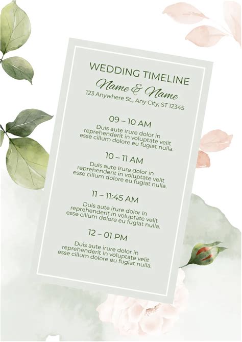 Wedding Itinerary Template Compatible With Google Docs