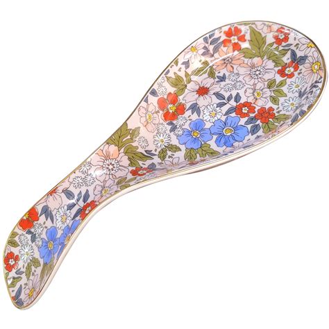 J West Pink Ceramic Spoon Rest Floral Print Dishwasher Safe Stove