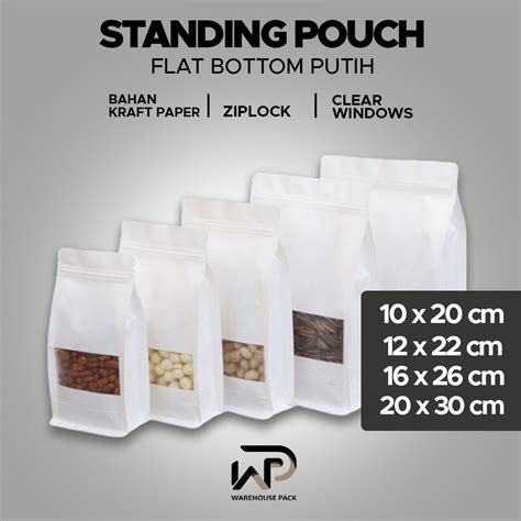 Jual Standing Pouch Flat Bottom Craft Windows Putih I Kemasan Kopi