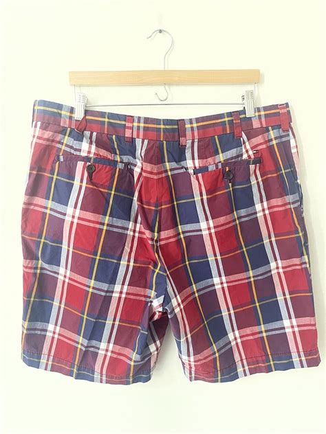 Tommy Hilfiger Madras Plaid Bermuda Shorts Mens Size Flat Front