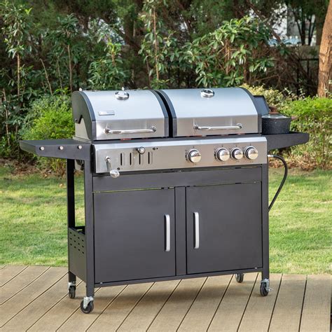 Summit Living Gas And Charcoal Combo Grill 37000 Btu Dual Fuel Bbq Grill With Side Burner