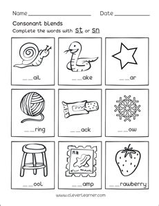 Free consonant blends with s worksheets for preschool children