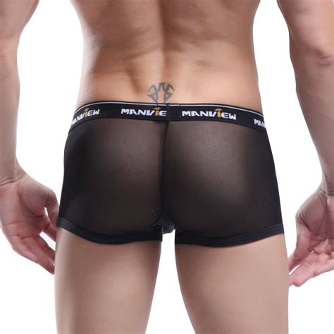 Sexy Mens Sheer Mesh Boxer Brief Underwear See Through Shorts Bikini