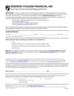 Fillable Online Summer Financial Aid Request Form Madison College