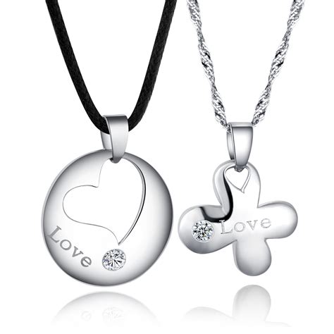 925 Sterling Couple Lovers Love Round Puzzle Pendant Necklaces And