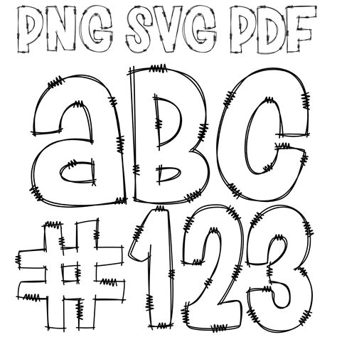 Digital Doodle Letters With Transparent Inside Png Svg Etsy