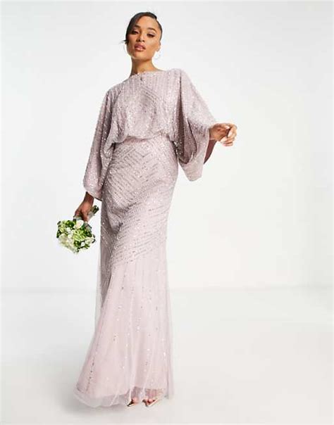 Frock And Frill Bridesmaid Maxi Dress With Exaggerated Sleeves In Dusty