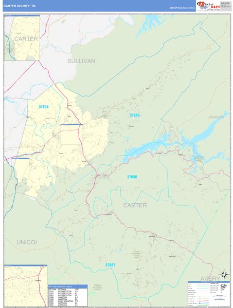 Carter County, TN Wall Map Basic Style by MarketMAPS