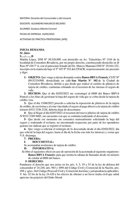 Ap8 Actividad Práctica Profesional Materia Derecho Del Consumidor