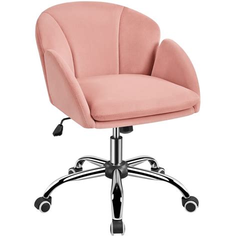 Yaheetech Modern Vanity Chair Swivel Rolling Chair With Armrests Pink