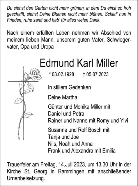 Traueranzeigen von Edmund Karl Miller Südwest Presse Trauer