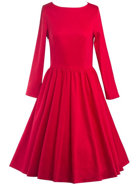 Red S Long Sleeve Fit And Flare Dress RoseGal