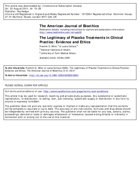 (PDF) The Legitimacy of Placebo Treatments in Clinical Practice ...