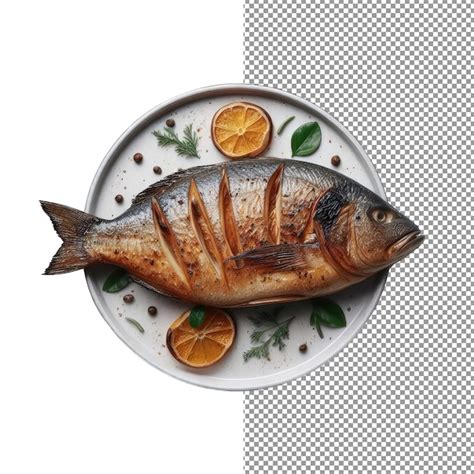 Premium PSD Elegant Grilled Fish Served On A Dish Png