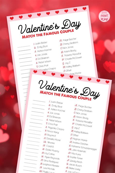 Match The Famous Couple Valentines Games Printable Game Galentines Party Matching Game Etsy