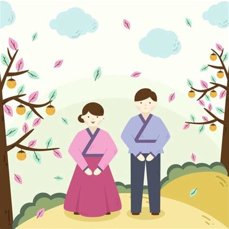 Korean Couple Chuseok Vector Vector Art At Vecteezy