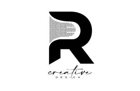 R Letter Logo Design with Creative letter R made of Black text font ...