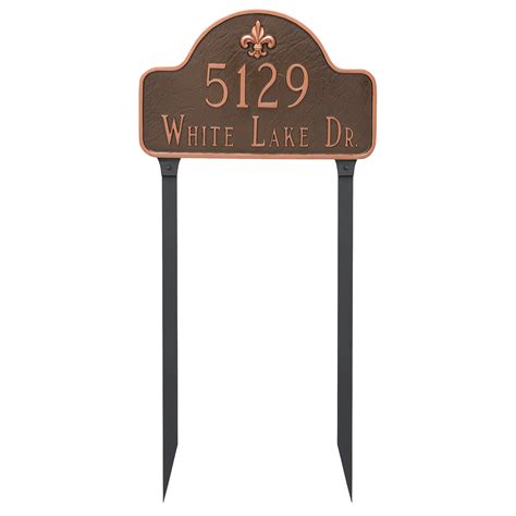 Fleur De Lis Lexington Arch Large Two Line Address Sign Plaque With Lawn Stakes Montague Metal