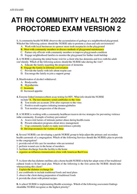 ATI RN COMMUNITY HEALTH 2022 PROCTORED EXAM VERSION 2 Browsegrades