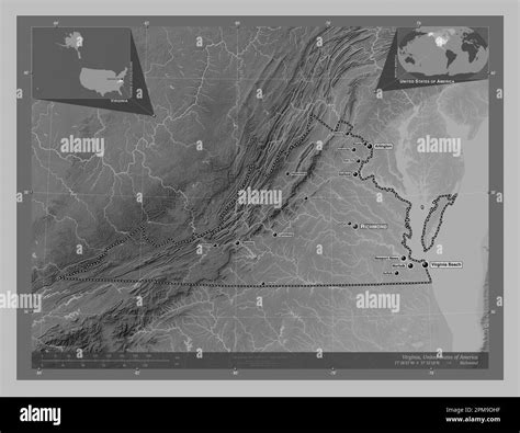 Virginia, state of United States of America. Grayscale elevation map ...