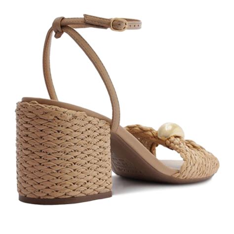 Sandália Palha Salto Bloco Tira Metal Arezzo Nude