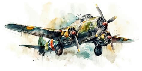 Premium Photo | Watercolor drawing of a World War II bomber plane