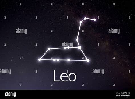 Leo (Lion) constellation. Stick figure pattern in starry night sky ...