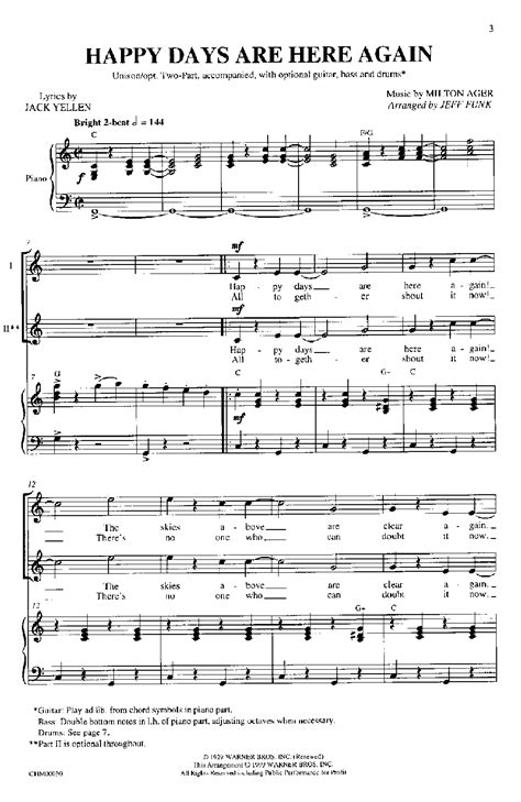 Happy Days Are Here Again (Unison/Two-Part ) | J.W. Pepper Sheet Music