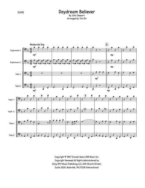 Daydream Believer Arr Tim Olt By The Monkees Sheet Music For Brass Ensemble At Sheet Music Direct