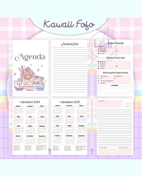 Agenda Permanente Capa Kawaii Fofo Elo Produtos Especiais