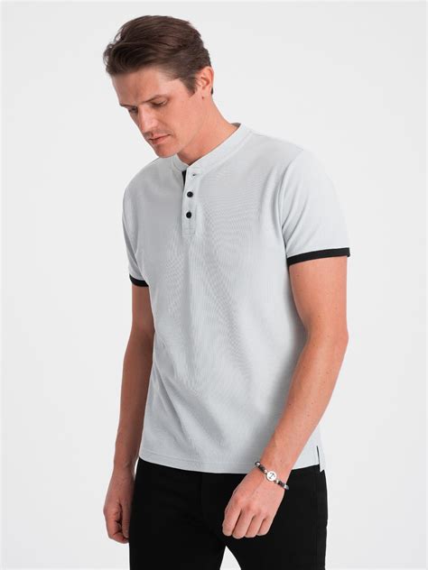 Men S Collarless Polo Shirt Light Grey V10 OM TSCT 0156 Ombre