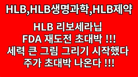 Hlbhlb제약hlb생명과학 Fda 재도전 진행 세력 큰그림 진행된다 난리났다 주가 초대박 나온다