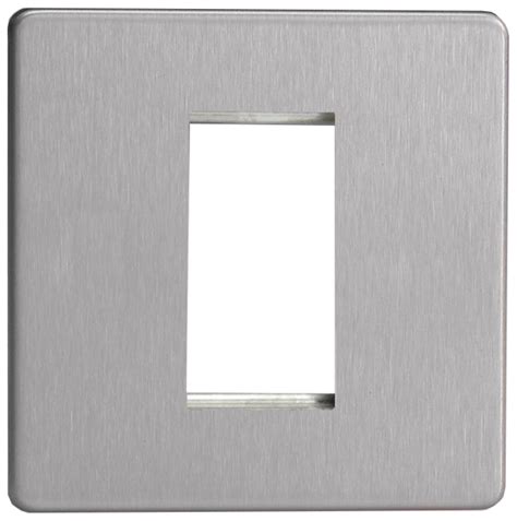 Varilight Screwless Brushed Steel 1 Gang Single Aperture Datagrid Faceplate Ukes