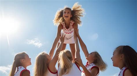 Premium AI Image | A group of cheerleaders performing a pyramid stunt