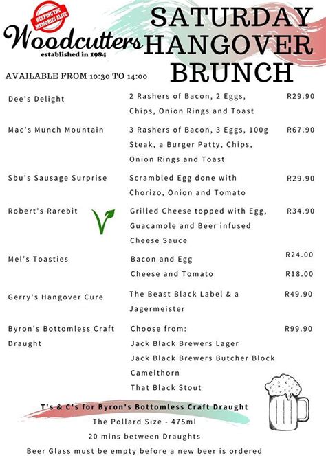 Menu at Woodcutters Restaurant, Westville