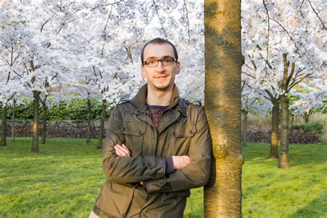 Man Enjoying Blossom Trees Stock Photo Image Of Horizontal 40127776