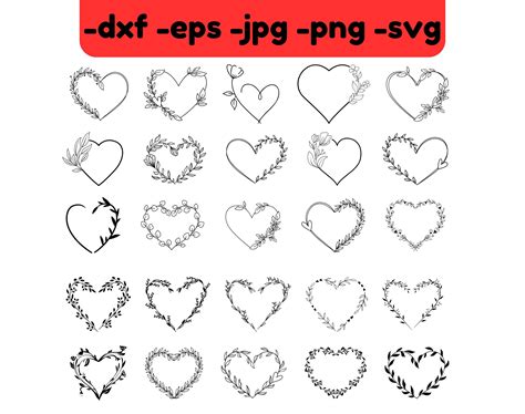 Floral Heart 25 Svg Flower Heart Svg Open Heart Cut File Plain Heart